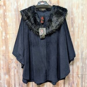 ADRIENNE LANDAU Midnight Blue Faux Fur Cape